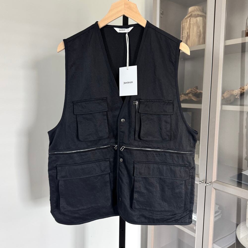 3sixteen Field Black Wrinkle Nylon Snap Front Vest XL NEW Military Cargo Pocket